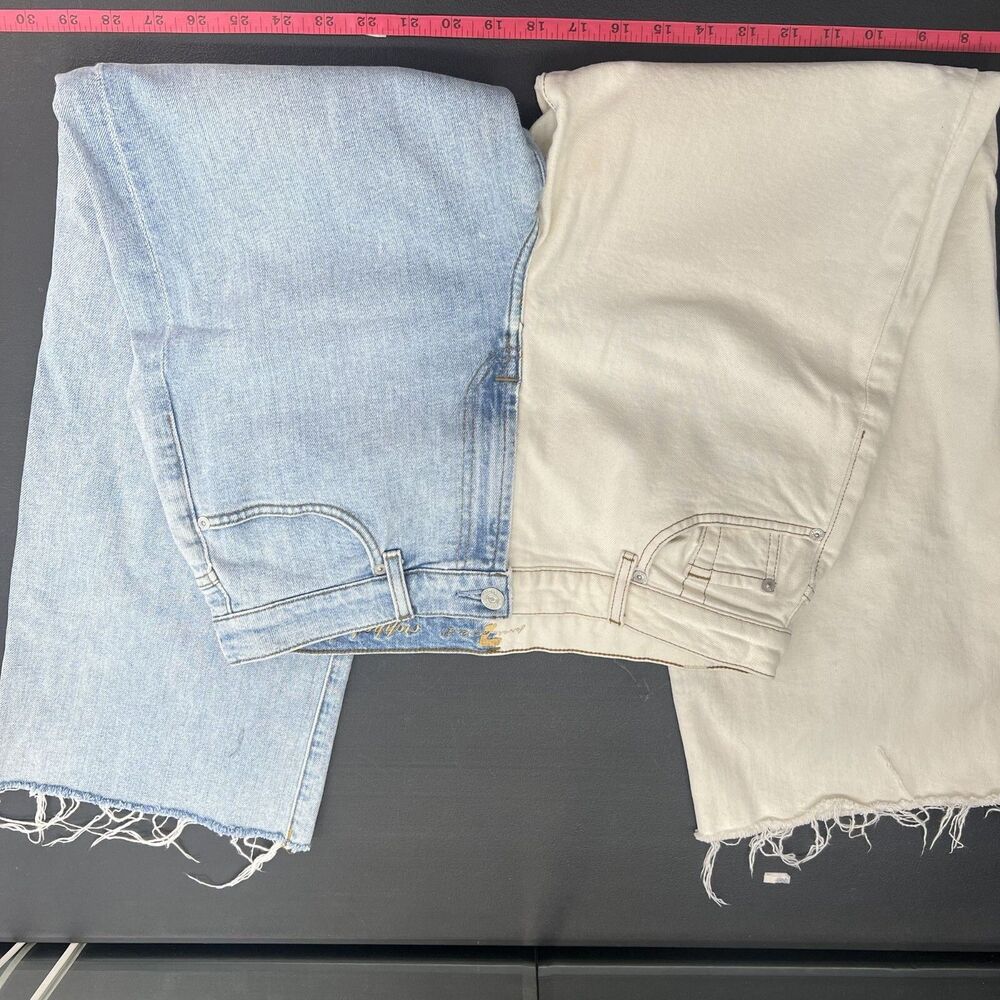 7 for all Mankind Cropped Alexa Raw Hem Colorblock White and Blue Jeans Womens S - Picture 8 of 16